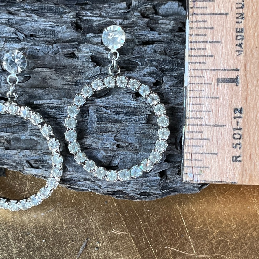 Dangle Drop Hoop Earrings Rhinestone - Picture 4 of 6